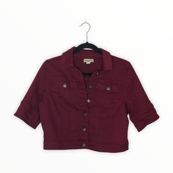 One World Live & Let Live Maroon Denim Jacket M